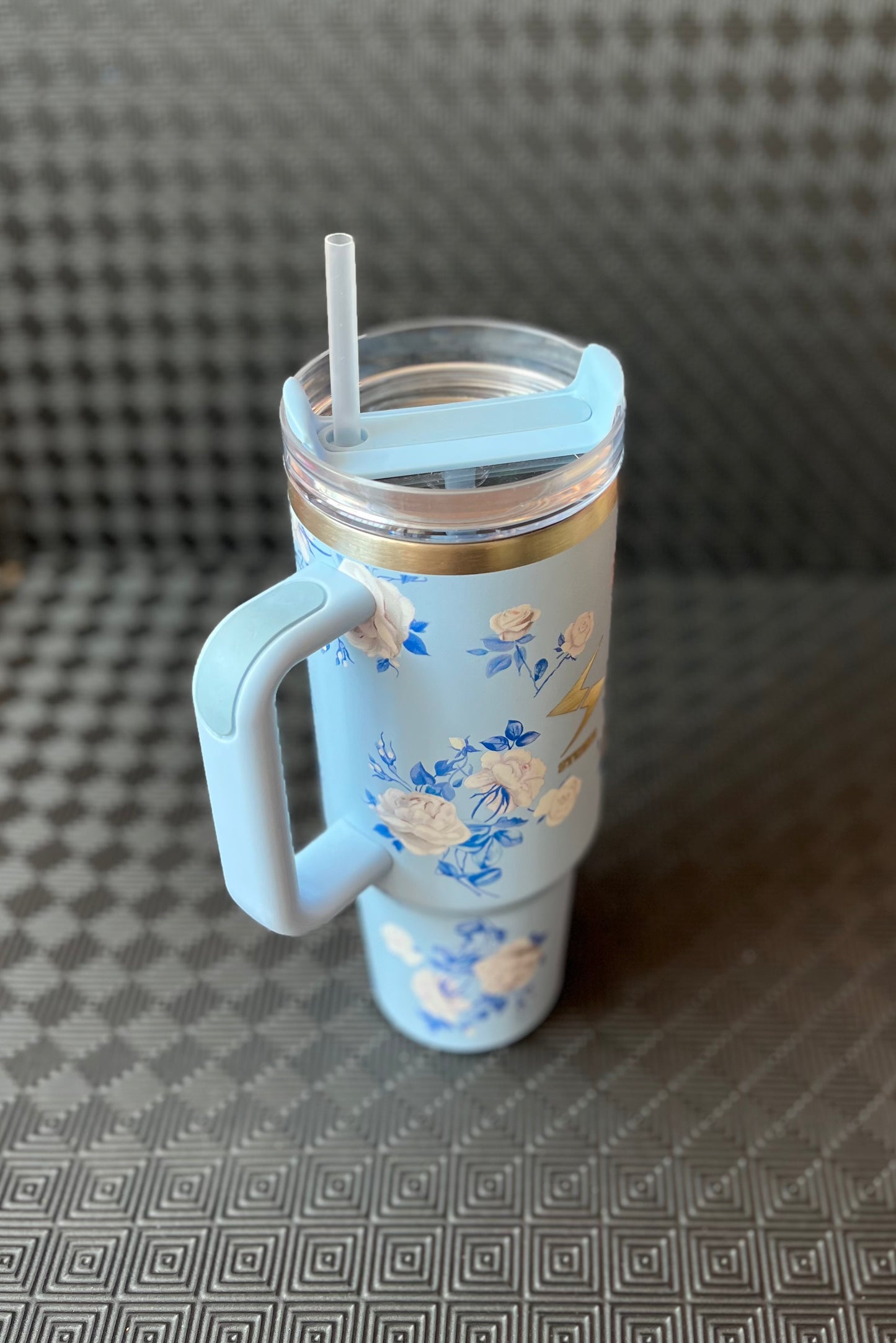 Frosted Blue Floral Marble Water Bottle