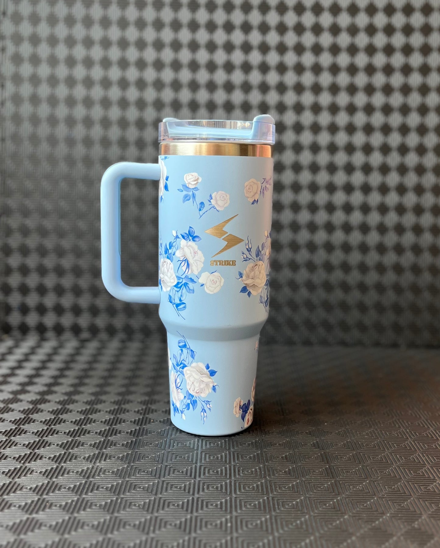 Frosted Blue Floral Marble Water Bottle