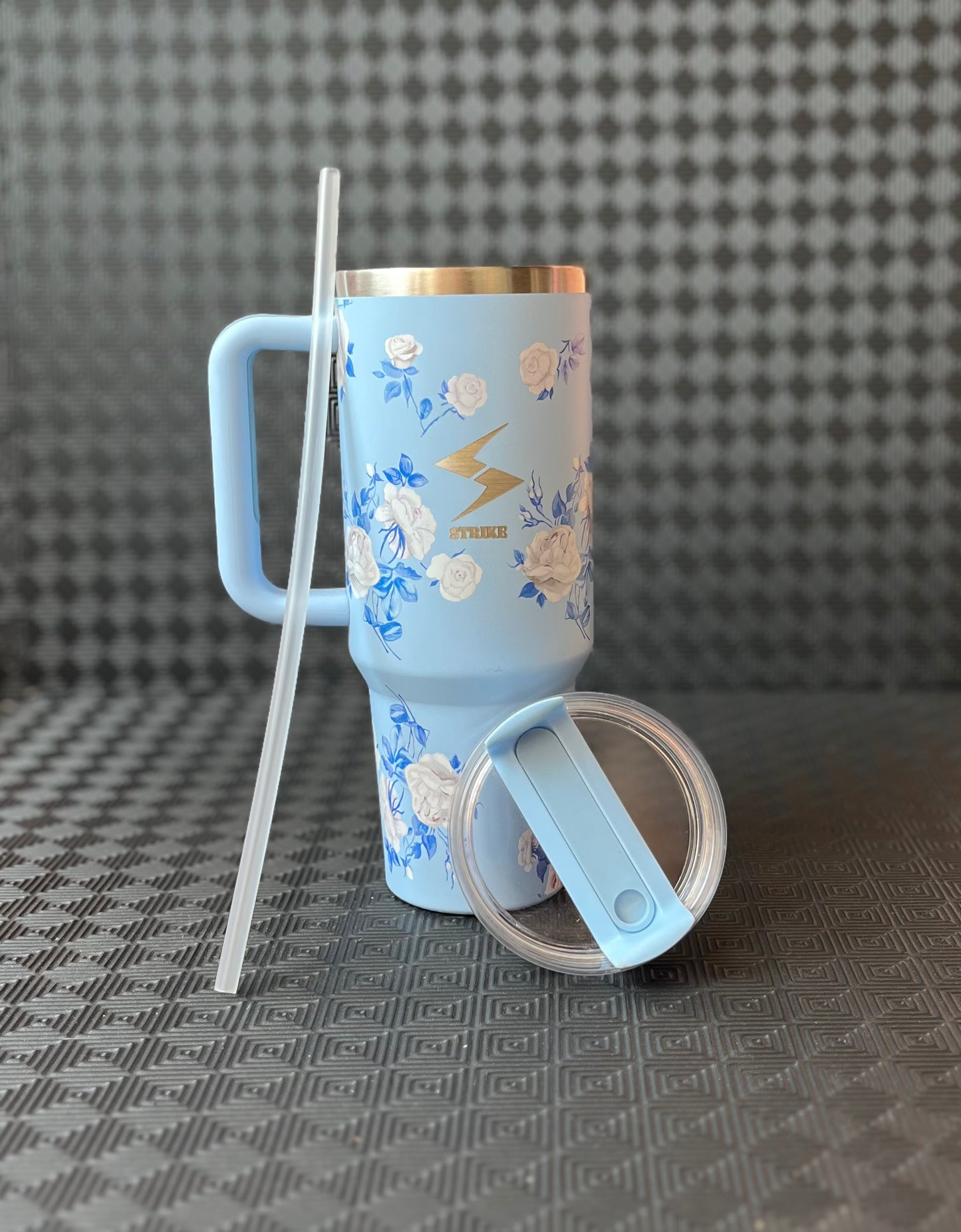 Frosted Blue Floral Marble Water Bottle